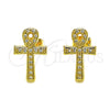 Oro Laminado Stud Earring, Gold Filled Style Cross Design, with White Micro Pave, Polished, Golden Finish, 02.342.0257