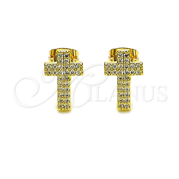 Gold Filled Ring — Stud Earring Cross Design with White Micro Pave — alternate product view — SKU 152257 | Oro Laminado anillo — Stud Earring cruz diseño with blanco Micro Pave — SKU 152257