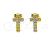 Oro Laminado Stud Earring, Gold Filled Style Cross Design, with White Micro Pave, Polished, Golden Finish, 02.342.0258