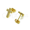 Oro Laminado Stud Earring, Gold Filled Style Cross Design, with White Micro Pave, Polished, Golden Finish, 02.342.0258