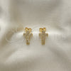 Oro Laminado Stud Earring, Gold Filled Style Cross Design, with White Micro Pave, Polished, Golden Finish, 02.342.0258