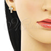 Oro Laminado Stud Earring, Gold Filled Style Cross Design, with White Micro Pave, Polished, Golden Finish, 02.342.0259