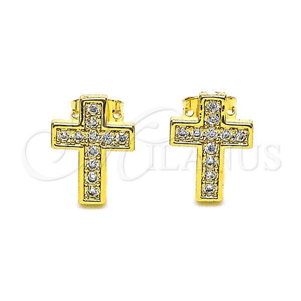 Gold Filled Ring — Stud Earring Cross Design with White Micro Pave — alternate product view — SKU 152258 | Oro Laminado anillo — Stud Earring cruz diseño with blanco Micro Pave — SKU 152258