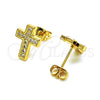 Oro Laminado Stud Earring, Gold Filled Style Cross Design, with White Micro Pave, Polished, Golden Finish, 02.342.0259