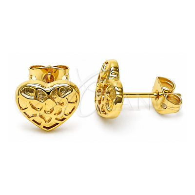Oro Laminado Stud Earring, Gold Filled Style Heart Design, Polished, Golden Finish, 02.342.0261