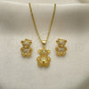 Oro Laminado Earring and Pendant Adult Set, Gold Filled Style Teddy Bear Design, with White and Black Micro Pave, Polished, Golden Finish, 10.342.0111