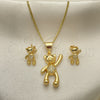 Oro Laminado Earring and Pendant Adult Set, Gold Filled Style Teddy Bear Design, with White and Black Micro Pave, Polished, Golden Finish, 10.342.0112