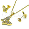 Oro Laminado Earring and Pendant Adult Set, Gold Filled Style Butterfly Design, with White Cubic Zirconia, Polished, Golden Finish, 10.342.0114
