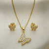 Oro Laminado Earring and Pendant Adult Set, Gold Filled Style Butterfly Design, with White Cubic Zirconia, Polished, Golden Finish, 10.342.0114