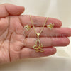 Oro Laminado Earring and Pendant Adult Set, Gold Filled Style Butterfly Design, with White Micro Pave, Polished, Golden Finish, 10.342.0117