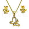 Oro Laminado Earring and Pendant Adult Set, Gold Filled Style Butterfly Design, with White Micro Pave, Polished, Golden Finish, 10.342.0117