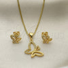 Oro Laminado Earring and Pendant Adult Set, Gold Filled Style Butterfly Design, with White Micro Pave, Polished, Golden Finish, 10.342.0117