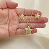 Oro Laminado Earring and Pendant Adult Set, Gold Filled Style Star Design, with White Micro Pave and White Cubic Zirconia, Polished, Golden Finish, 10.344.0030
