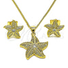 Oro Laminado Earring and Pendant Adult Set, Gold Filled Style Star Design, with White Micro Pave and White Cubic Zirconia, Polished, Golden Finish, 10.344.0030