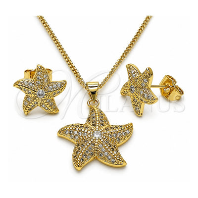 Oro Laminado Earring and Pendant Adult Set, Gold Filled Style Star Design, with White Micro Pave and White Cubic Zirconia, Polished, Golden Finish, 10.344.0030