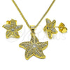 Oro Laminado Earring and Pendant Adult Set, Gold Filled Style Star Design, with White Micro Pave and White Cubic Zirconia, Polished, Golden Finish, 10.344.0030