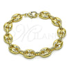 Oro Laminado Fancy Bracelet, Gold Filled Style Puff Mariner Design, Polished, Golden Finish, 04.372.0002.08
