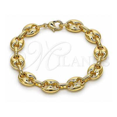 Oro Laminado Fancy Bracelet, Gold Filled Style Puff Mariner Design, Polished, Golden Finish, 04.372.0002.08 (Thickness, 8 Inches Length)