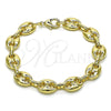 Oro Laminado Fancy Bracelet, Gold Filled Style Puff Mariner Design, Polished, Golden Finish, 04.372.0002.08 (Thickness, 8 Inches Length)