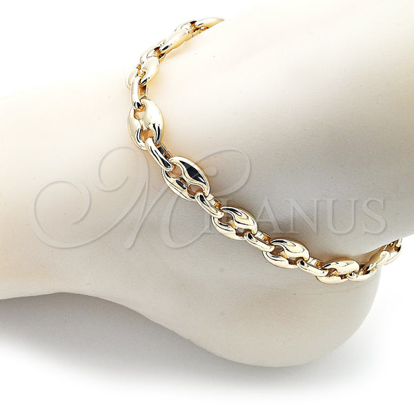 Gold Filled Anklet — Fancy Anklet Puff Mariner Design Polished 04. Thickness — alternate product view — SKU 152283 | Oro Laminado tobillera — elegante Anklet Puff Mariner diseño pulido 04. Thickness — SKU 152283