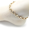 Oro Laminado Fancy Anklet, Gold Filled Style Puff Mariner Design, Polished, Golden Finish, 04.372.0002.10 (Thickness, 10 Inches Length)
