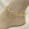 Oro Laminado Fancy Anklet, Gold Filled Style Puff Mariner Design, Polished, Golden Finish, 04.372.0002.10 (Thickness, 10 Inches Length)
