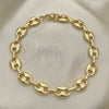 Oro Laminado Fancy Anklet, Gold Filled Style Puff Mariner Design, Polished, Golden Finish, 04.372.0002.10 (Thickness, 10 Inches Length)