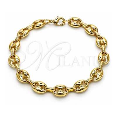 Oro Laminado Fancy Anklet, Gold Filled Style Puff Mariner Design, Polished, Golden Finish, 04.372.0002.10 (Thickness, 10 Inches Length)