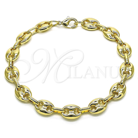 Oro Laminado Fancy Anklet, Gold Filled Style Puff Mariner Design, Polished, Golden Finish, 04.372.0002.10 (Thickness, 10 Inches Length)