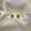 Oro Laminado Stud Earring, Gold Filled Style with Garnet Micro Pave, Polished, Golden Finish, 02.344.0125.1