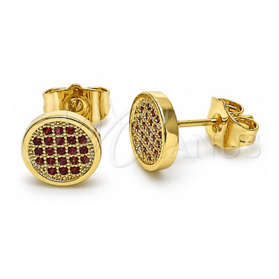 Oro Laminado Stud Earring, Gold Filled Style with Garnet Micro Pave, Polished, Golden Finish, 02.344.0125.1