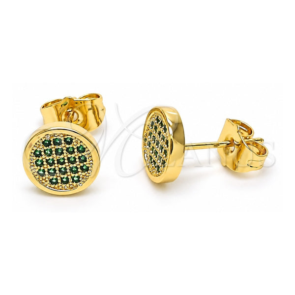 Oro Laminado Stud Earring, Gold Filled Style with Green Micro Pave, Polished, Golden Finish, 02.344.0125.2