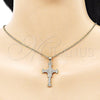 Oro Laminado Religious Pendant, Gold Filled Style Cross Design, with White Micro Pave, Polished, Golden Finish, 05.102.0042