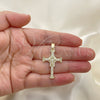 Oro Laminado Religious Pendant, Gold Filled Style Cross Design, with White Micro Pave, Polished, Golden Finish, 05.102.0042