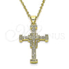 Oro Laminado Religious Pendant, Gold Filled Style Cross Design, with White Micro Pave, Polished, Golden Finish, 05.102.0042