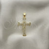 Oro Laminado Religious Pendant, Gold Filled Style Cross Design, with White Micro Pave, Polished, Golden Finish, 05.102.0042