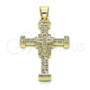 Oro Laminado Religious Pendant, Gold Filled Style Cross Design, with White Micro Pave, Polished, Golden Finish, 05.102.0042