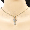 Oro Laminado Religious Pendant, Gold Filled Style Cross Design, with White Micro Pave, Polished, Golden Finish, 05.102.0050