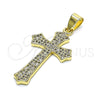 Oro Laminado Religious Pendant, Gold Filled Style Cross Design, with White Micro Pave, Polished, Golden Finish, 05.102.0050