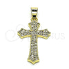 Oro Laminado Religious Pendant, Gold Filled Style Cross Design, with White Micro Pave, Polished, Golden Finish, 05.102.0050