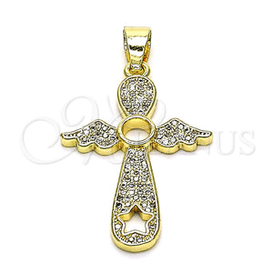 Gold Filled Pendant — Religious Pendant Cross and Wings Design with White — main product view — SKU 152298 | Oro Laminado dije — Religious Pendant cruz and Wings diseño with blanco — SKU 152298