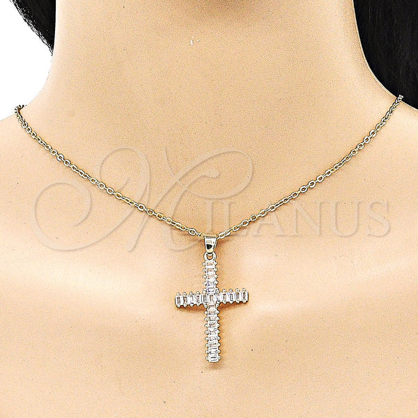 Gold Filled Pendant — Religious Pendant Cross and Baguette Design with White — alternate product view — SKU 152299 | Oro Laminado dije — Religious Pendant cruz and Baguette diseño with blanco — SKU 152299