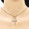 Oro Laminado Religious Pendant, Gold Filled Style Cross and Baguette Design, with White Cubic Zirconia, Polished, Golden Finish, 05.102.0054