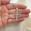 Oro Laminado Religious Pendant, Gold Filled Style Cross and Baguette Design, with White Cubic Zirconia, Polished, Golden Finish, 05.102.0054