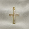 Oro Laminado Religious Pendant, Gold Filled Style Cross and Baguette Design, with White Cubic Zirconia, Polished, Golden Finish, 05.102.0054