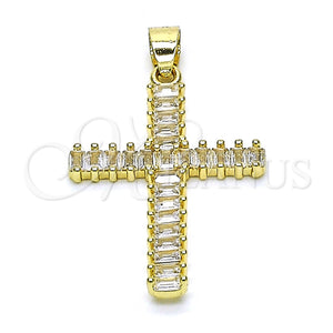 Gold Filled Pendant — Religious Pendant Cross and Baguette Design with White — main product view — SKU 152299 | Oro Laminado dije — Religious Pendant cruz and Baguette diseño with blanco — SKU 152299