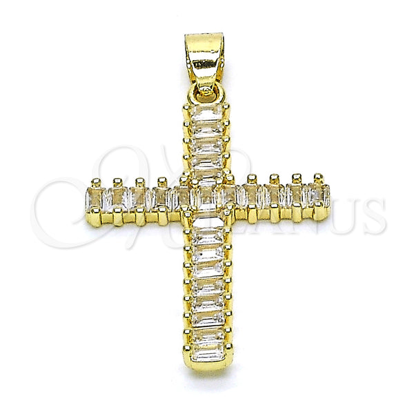 Gold Filled Pendant — Religious Pendant Cross and Baguette Design with White — main product view — SKU 152299 | Oro Laminado dije — Religious Pendant cruz and Baguette diseño with blanco — SKU 152299