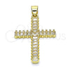 Oro Laminado Religious Pendant, Gold Filled Style Cross and Baguette Design, with White Cubic Zirconia, Polished, Golden Finish, 05.102.0054