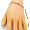 Oro Laminado Necklace, Bracelet and Earring, Gold Filled Style Box and Bamboo Design, Polished, Tricolor, 06.92.0009