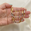 Oro Laminado Necklace, Bracelet and Earring, Gold Filled Style Box and Bamboo Design, Polished, Tricolor, 06.92.0009